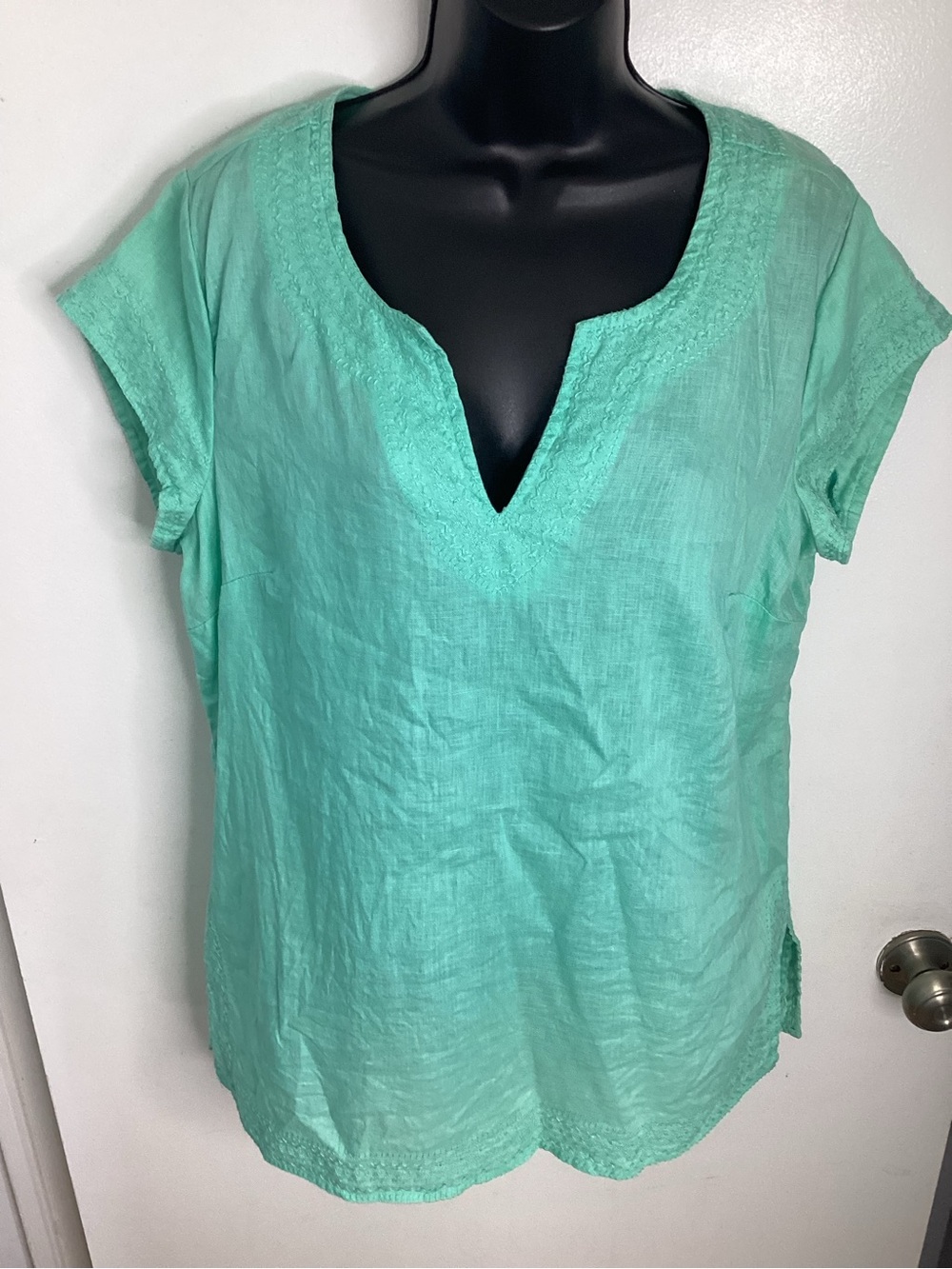 Saint Tropez West Mint Green 100% Linen V-Neck Tunic L